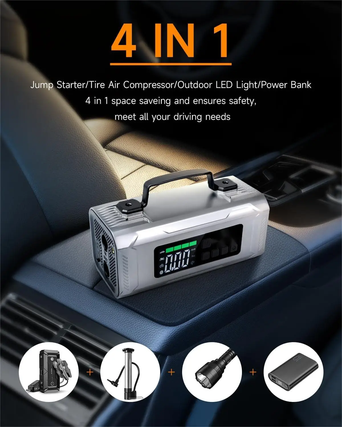 The Duracell 900 Peak Amp Portable Power Jump Starter With 60 PSI Tire Inflator Air Compressor Pump And USB Charging - View #4