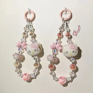 Cartoon Hello Kitty Accessories: High-End Sugar-Sprinkling Craft, Hand-Painted Beads Phone Chain, Keychain & Bag Charm