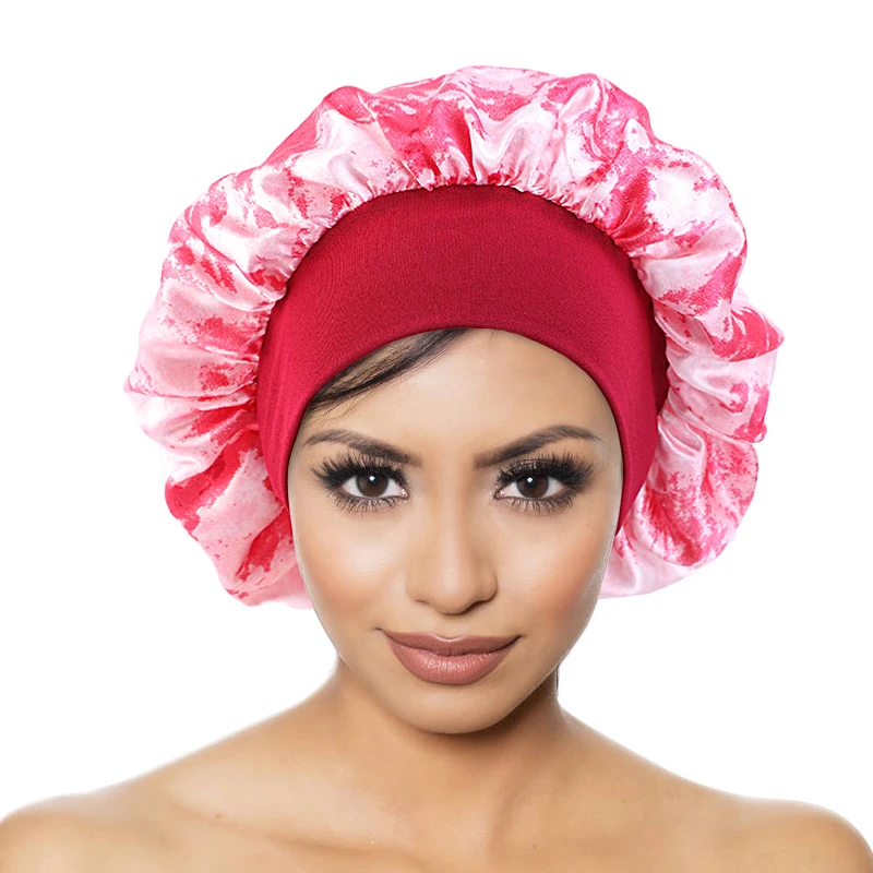 Wholesale High Quality New Tie-dyed Satin Beauty Night Cap Hair Bonnets Sleeping Cap Women Sleep Cap