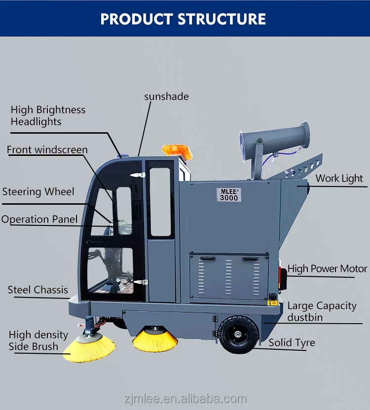 Mlee3000 Road Cleaning Sweeper High Pressure Water,Fogger Spray 250l