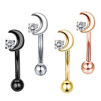 16G Stainless Steel Crescent Belly Lip Ring Cartilage Rook Daith Tragus CZ Curved Barbell Moon Eyebrow Rings