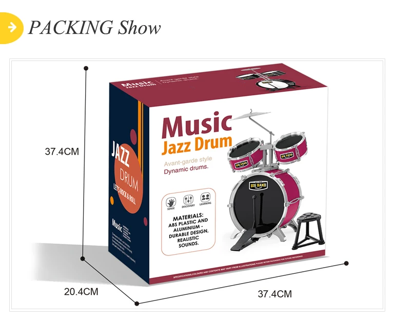 Kids Playing Instrument Music Toys Jazz Drum Set with Chair