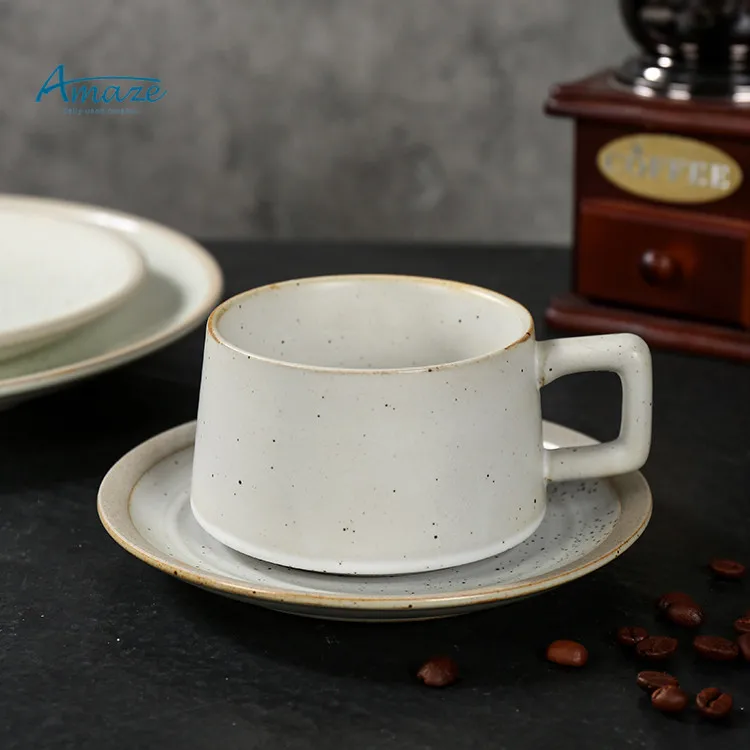 Personalized european style speckled glaze stoneware 200ml tea cups set ...