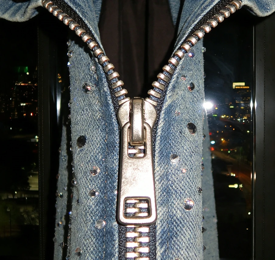 Custom High Quality Rhinestone Jacket Man Crystal Streetwear Oversized Baggy Applique Patch Men Zip up Denim Hoodie details