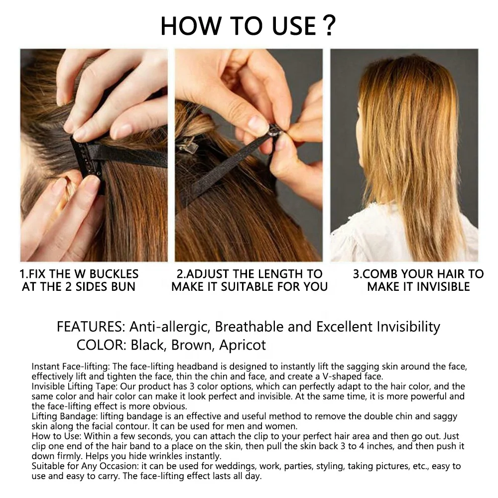 Private Label Face Lift Bands Eyes Lift Clip Stretching Strap Invisible Elastic Face Lifting Patch Bands With Clips