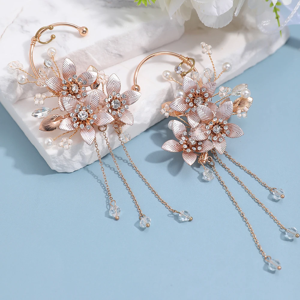 Elegant Metal Leaf Tassel Earrings for Brides