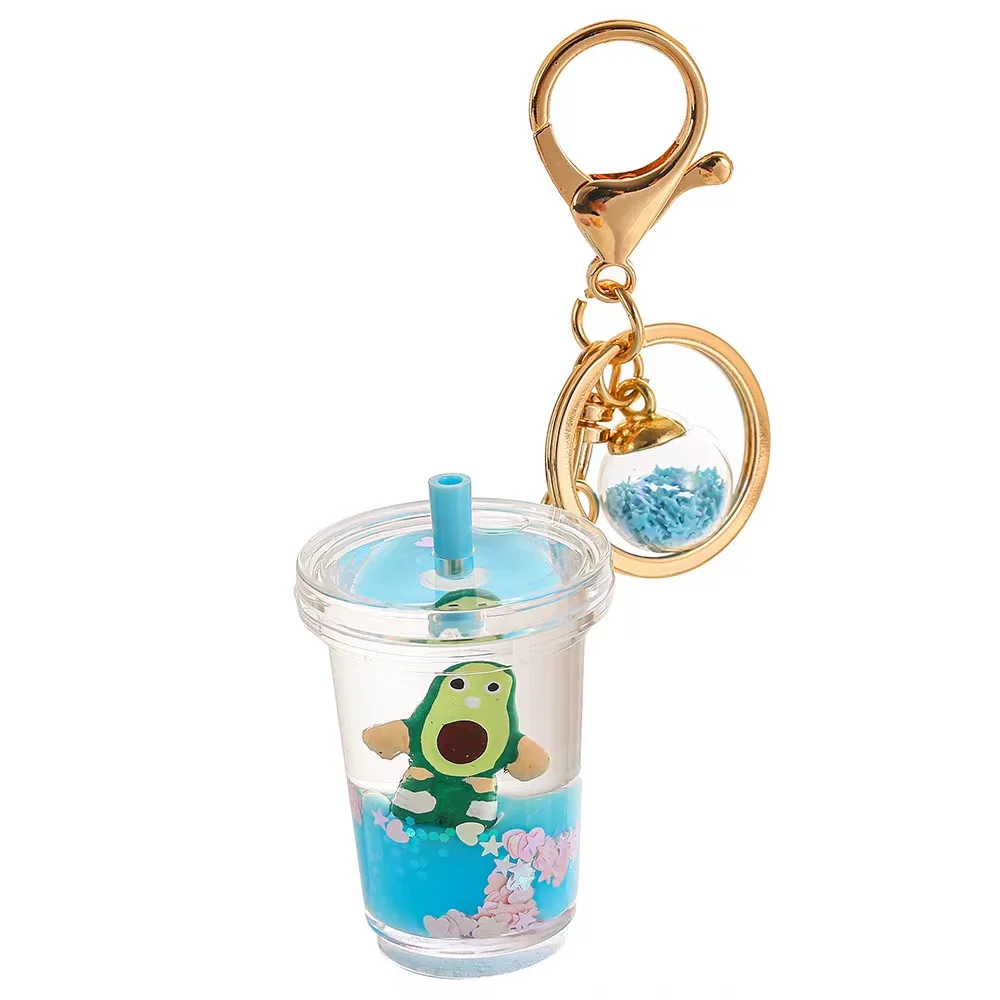 Cartoon Milk Tea Keychain Cute Floating Liquid Photo Frame Mug Drink Bottle Keyring Key Charm Gift for Girls Bag Pendant