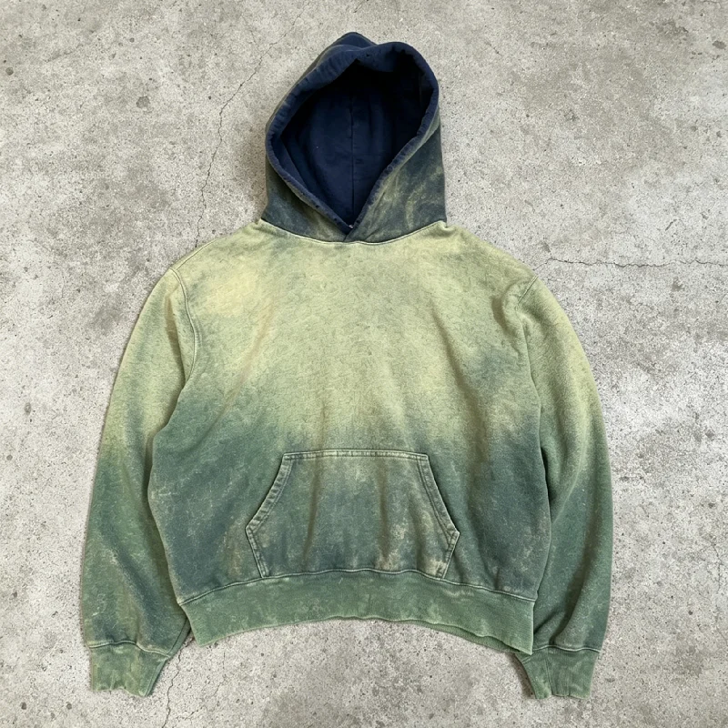 Custom Mens Pullover Hoodie Jacket Acid Wash French Terry Embroidered Blank Cropped Boxy Vintage Distressed Y2k Sweatshirt