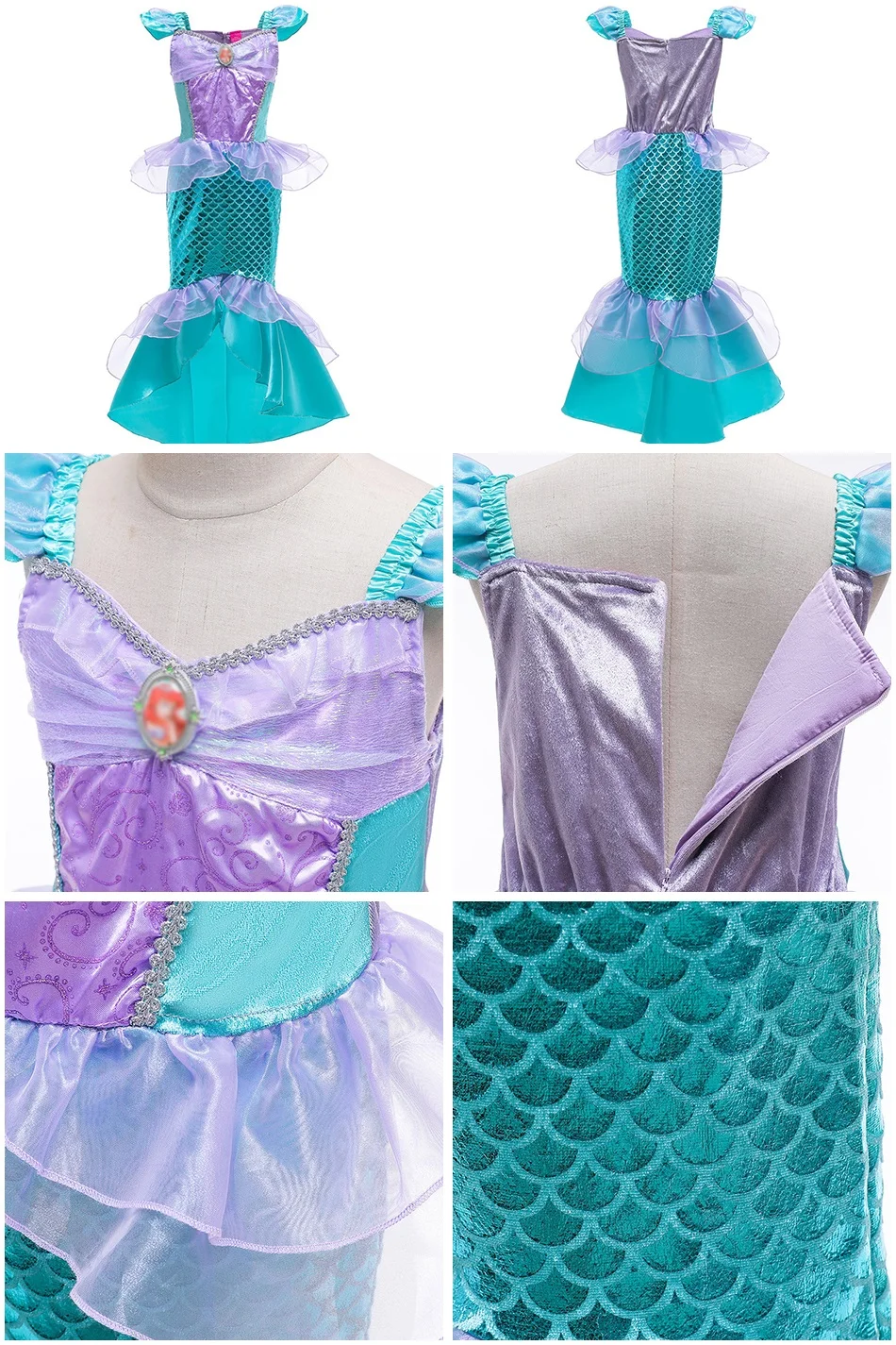 Girls Little Mermaid Halloween Princess Costume Children Ariel Dress ...