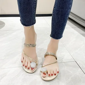 QuiteS 2026 Women's Elegant Office Casual Slip-On Sandals New Hot Plus Size Roman Flat Fairy Design Rhinestone Summer Platform
