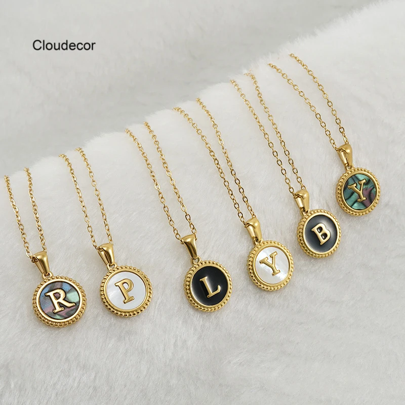 Simple Round Initial Pendant Gold Necklace Custom Logo Stainless Steel