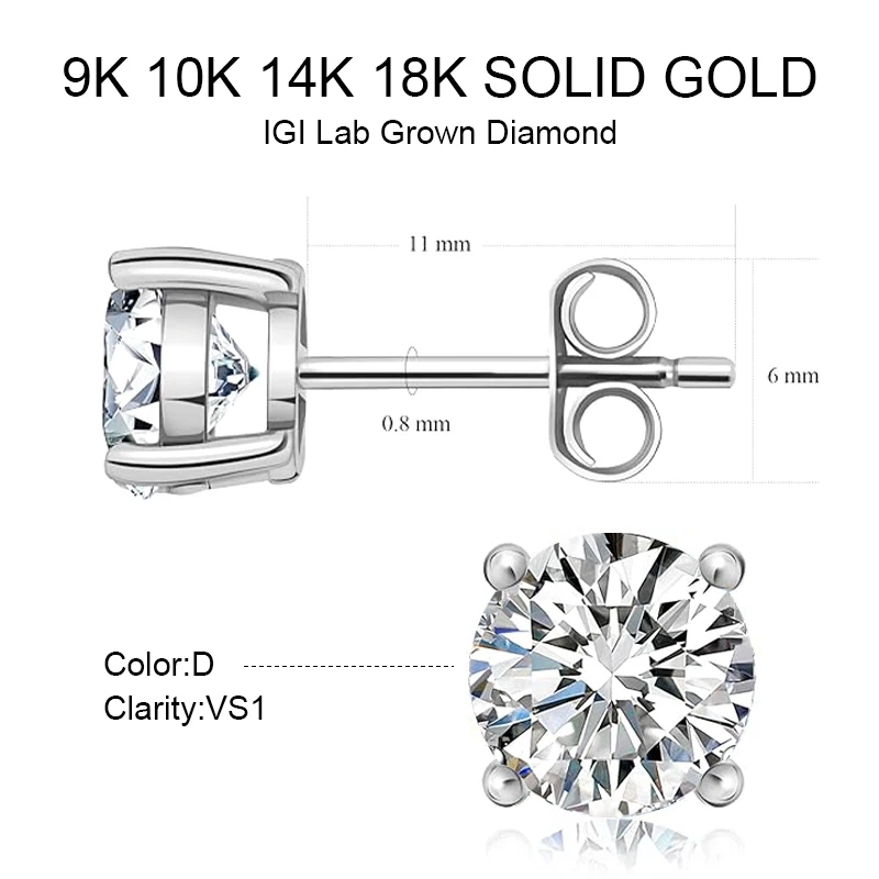 IGI Certified Lab Grown Diamonds - 14K Gold Earrings