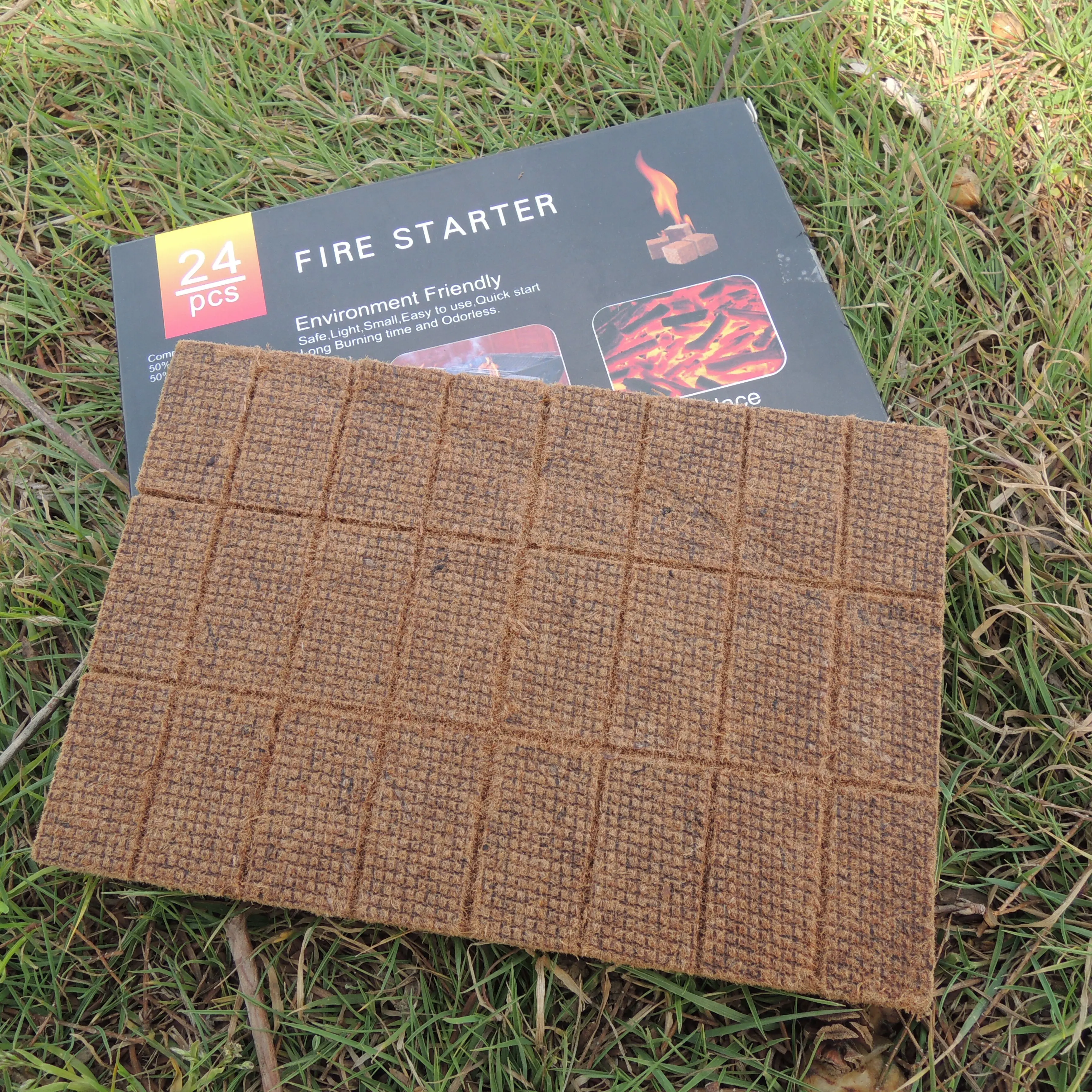 Natural Wood Fiber Fire Starter Cubes with Paraffin Wax Mesh Accessory for Fireplace Barbecue Survival Gear
