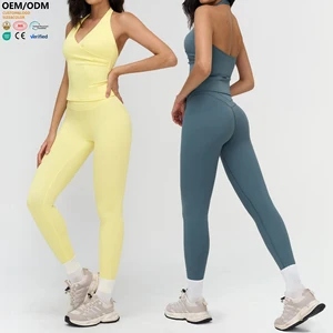 XW-TZ3109-2 Slimming Legging Butt Lifting Tank Top Solid Chest Pad Breathable Fitness Gym Clothing Women 2 Piece Yoga Wear Set