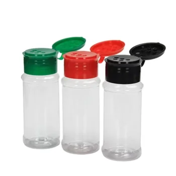 100ml Plastic Spice Container ,BBQ Condiment Pepper Bottle With Flip top, Clear Plastic Matte Black Spice Jars