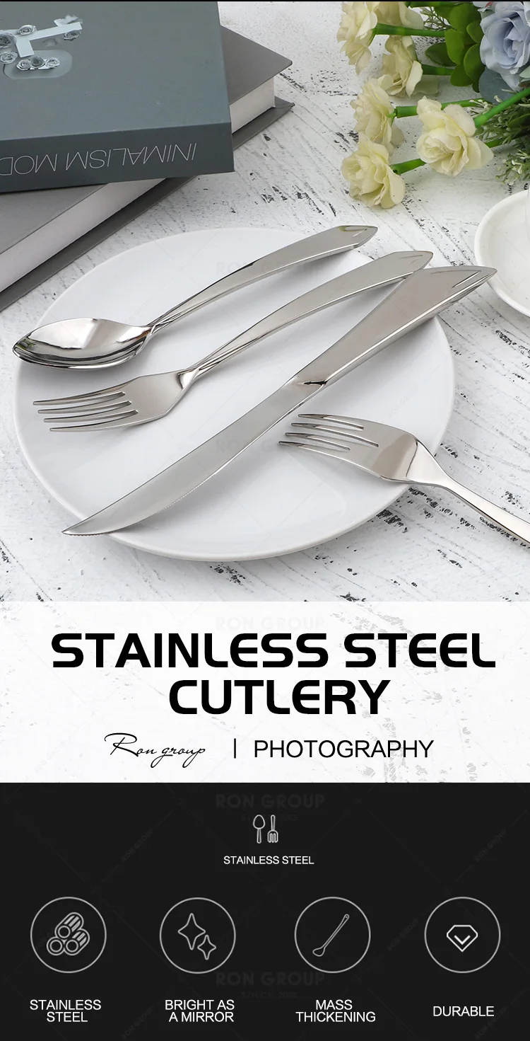 Wholesale silver high quality stainless steel flatware hot selling modern style wedding hotel dining tableware cutlery set