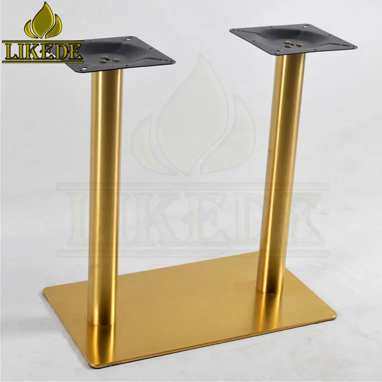 SS304 SS201 Double Column Leg Heavy Duty Adjustable Brushed Gold Stainless Steel Dining Table Base Modern Square Rectangle Chair