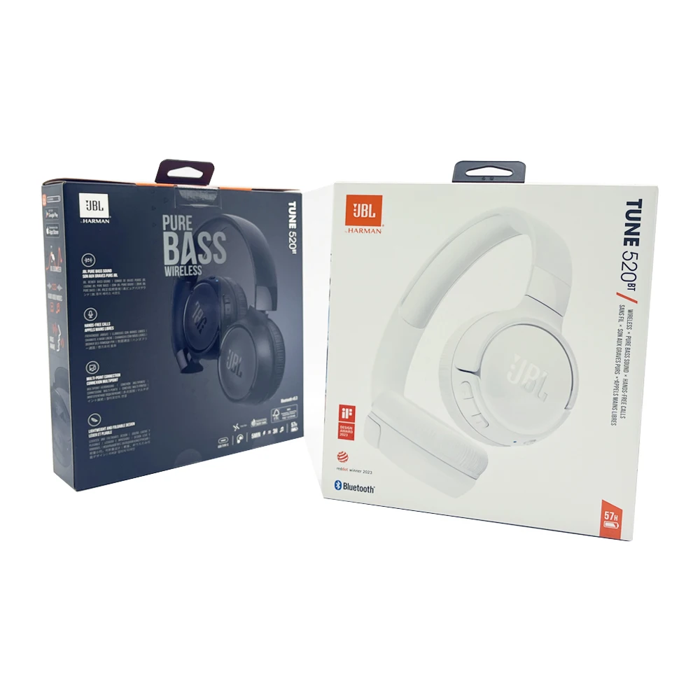 JBL Tune 520BT Wireless On-Ear Headphones for Bluetooth 5.3 Deep Bass Foldable Headset Mic LED Battery Hands-Free Support AP