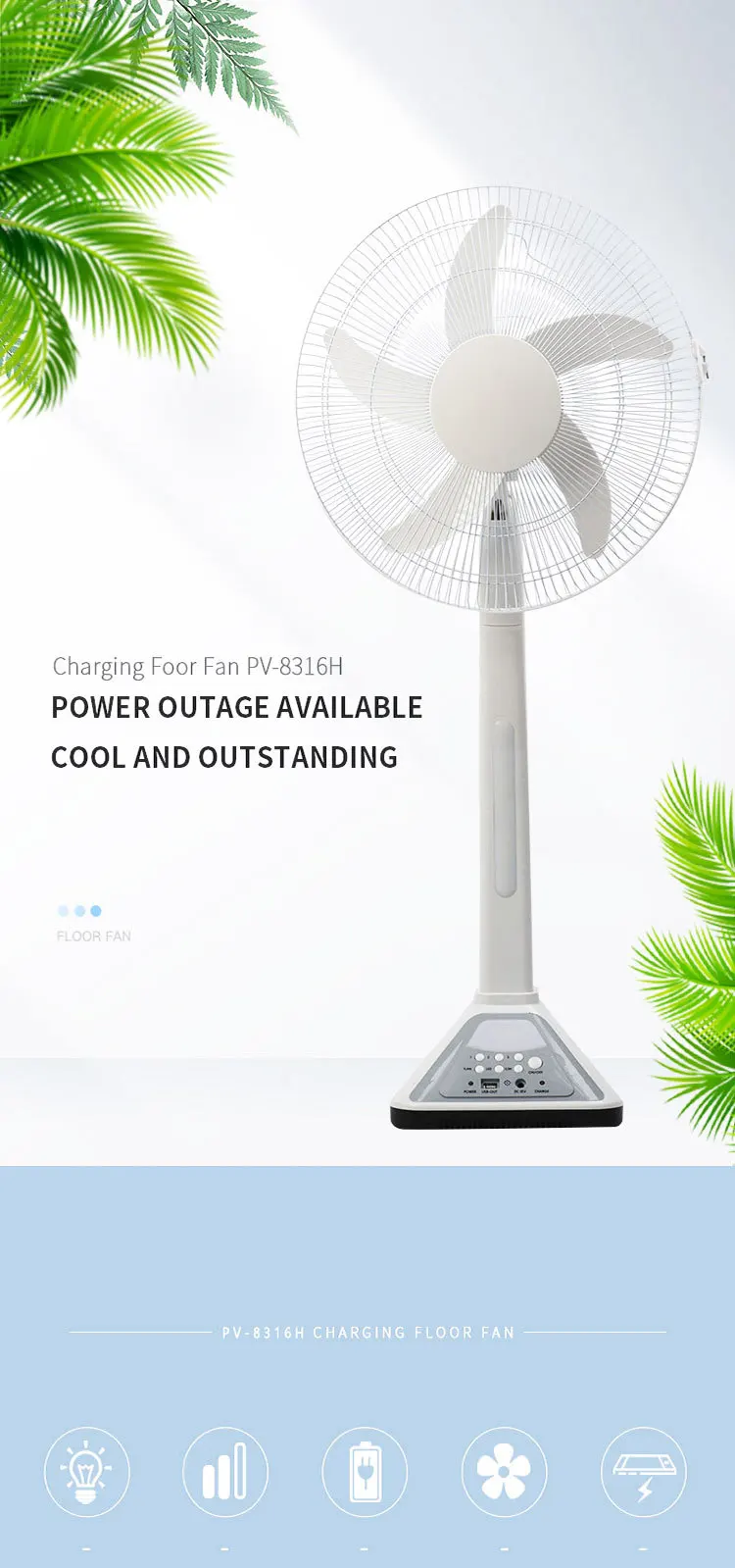 Rechargeable Solar Fan, Plastic, Air Cooling Fan - detail 8