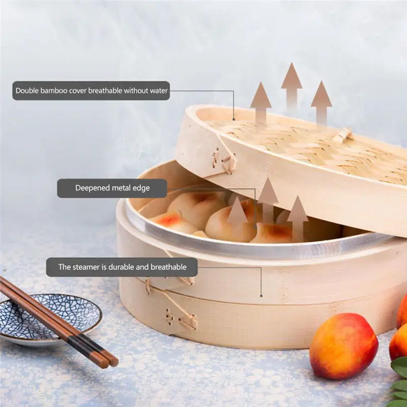 Newell Cooking Non Stick Dumpling Set Dumpling Dim Sum Chinese 10inch Bamboo Steamer Basket for Steamed Bread or Other Appetites