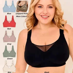Women's Plus Size Wireless Red Bra Adjustable Straps Large Bust Minimizing 3D Jelly Strips Brasier Para Mujer