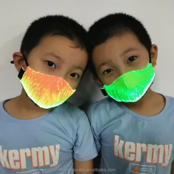 Kids LED Face Masks Halloween Party - Black 3ply Fabric LED Facemask 7 Colors LED Fiber Kids Facial Mask for Children Boys Girls