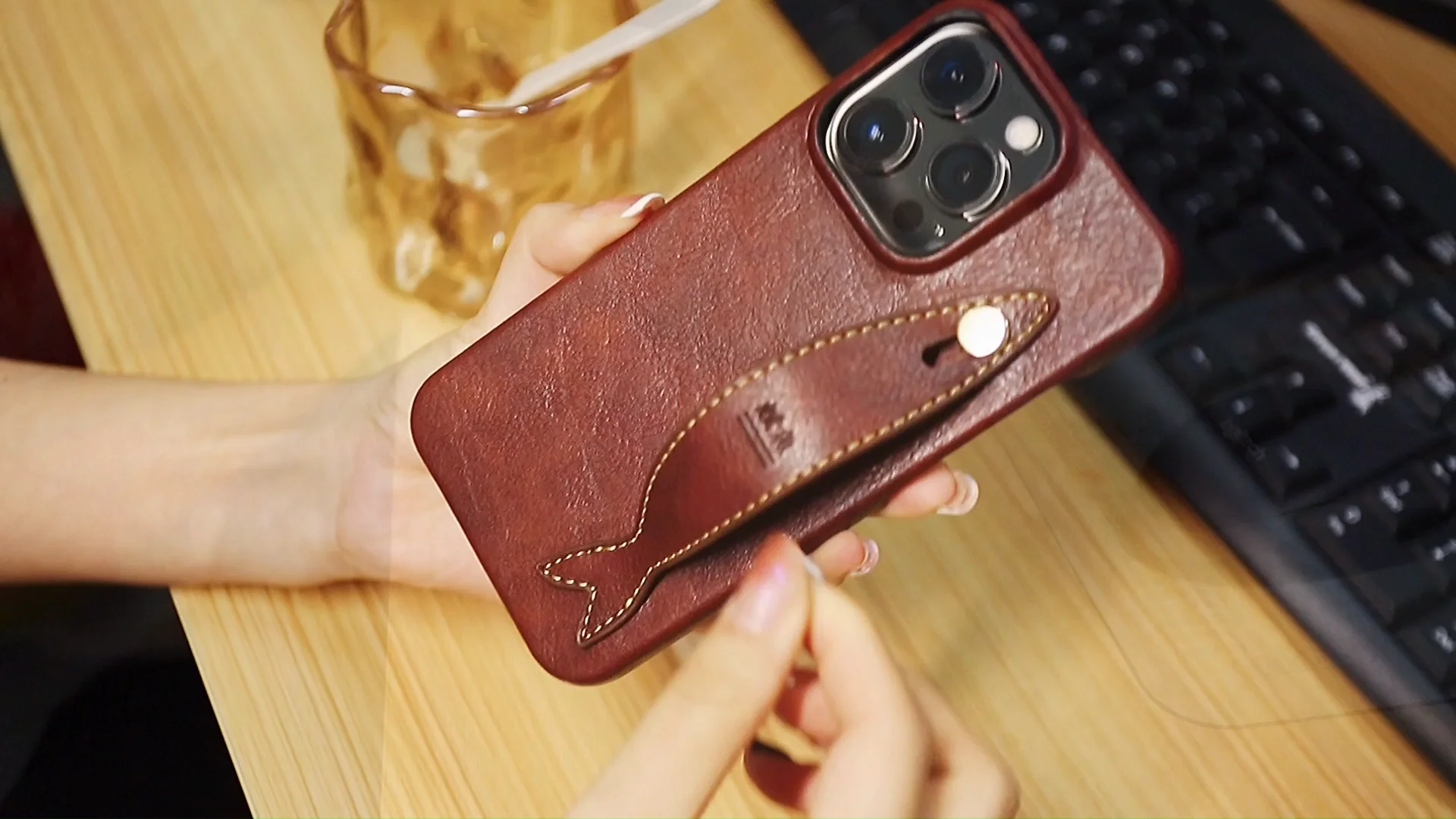 Iphone 13 Pro Case with Finger Grip Band PU Leather Cover