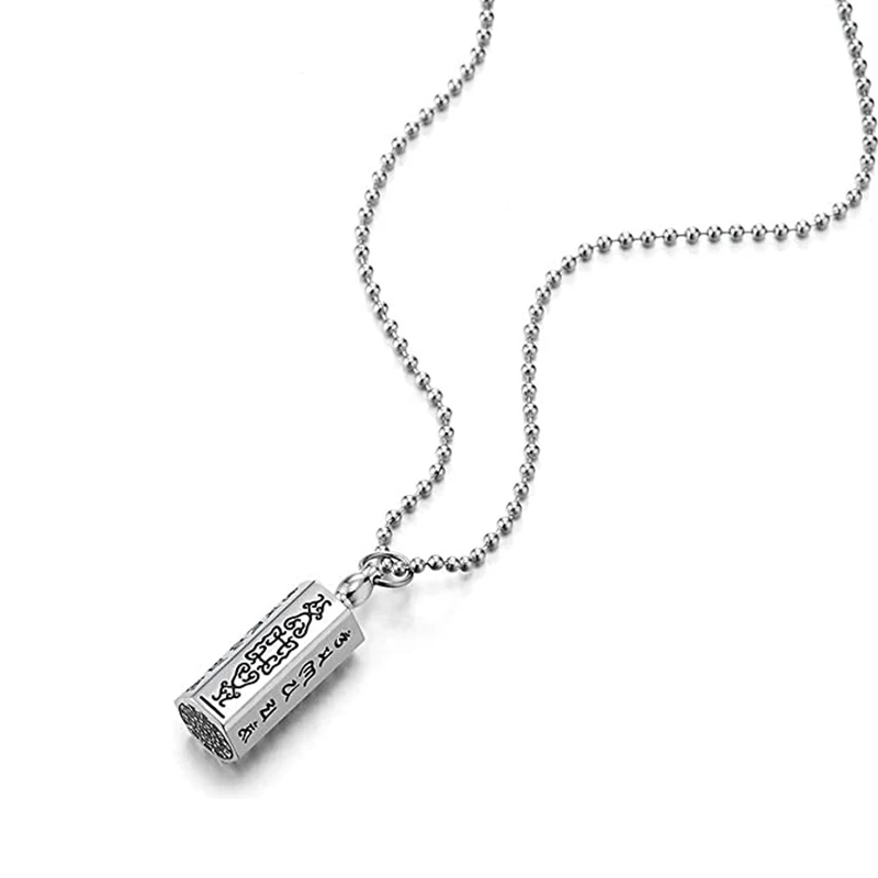 Stainless Steel Hexagon Pendant Necklace Cremation Urn Pill Box Memorial Hold Ashes Stash Locket Tibetan Jewelry for Men Women
