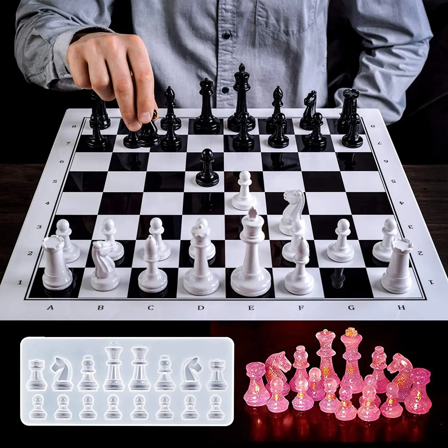 Resin Chess Board and Chess Pieces Silicone Mold DIY Resin Chess