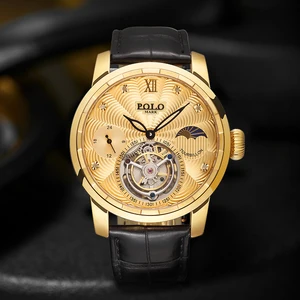 Luxury Mechanical Watch Automatic Movement Stainless Steel Case 46mm Pointer 22mm Cow Leather Band Water Resistant High Quality