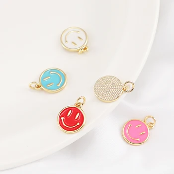 brass 18k gold filled Pendant Colorful smiley face oil drop pendant Colorful enamel necklace charms for jewelry making