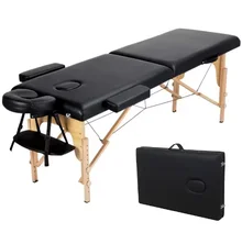 Beauty Salon Massage Table Leather Protective Bed Folding  Height Adjustable Wooden 2 or 3-section Massage Table