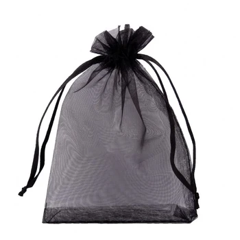 Pink Black Purple Gift Packaging Candy Drawstring ribbon Pouch Custom Organza Bag