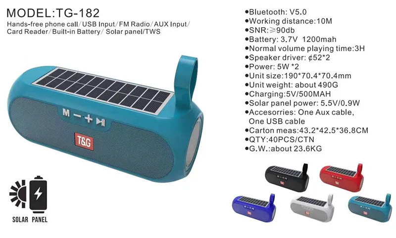 Best Selling TG182 Solar Power Bluetooth Speaker FM Radio Waterproof High Qualit Power Wireless Portable Solar Bluetooth Speaker - ANKUX.COM