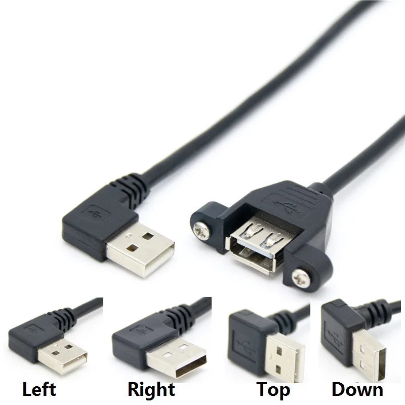 Customized 90 Degree Left Right Angled USB 2.0 Mini B to Type B Female Extension Cable Panel Mount Data Extension Cable