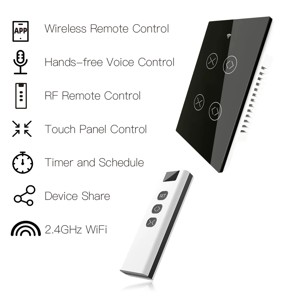 Tuya Smart Curtain Switches 2 Gang Double Buttons WiFi RF Remote Control Electric Motor Roller Blinds Shutters Smart Life Alexa