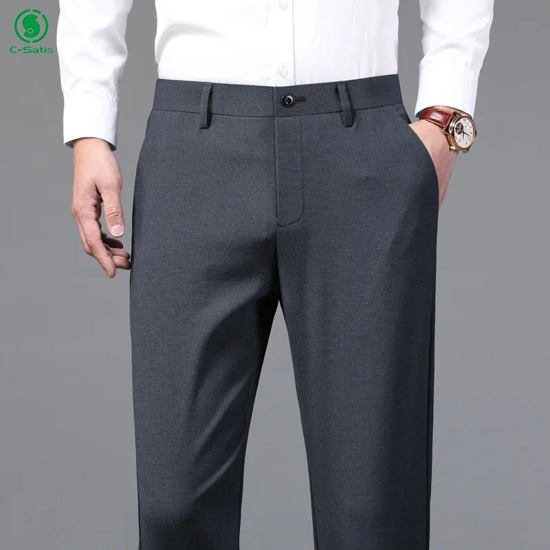 High Quality Men Business Suit Pants Formal Office Gentleman Suit Long ...