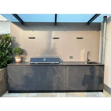 Artisan Outdoor Kitchen Appliances Sintered Stone Barbecue Grill Cabinet Outdoor Pergola