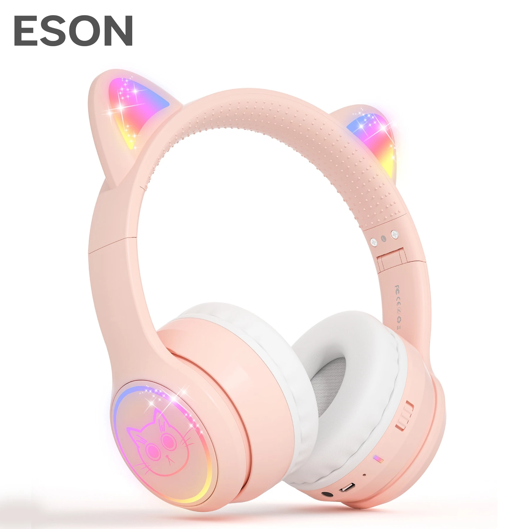 ESON High Quality Wireless Headphone for Kids Cute Light-Up Cat