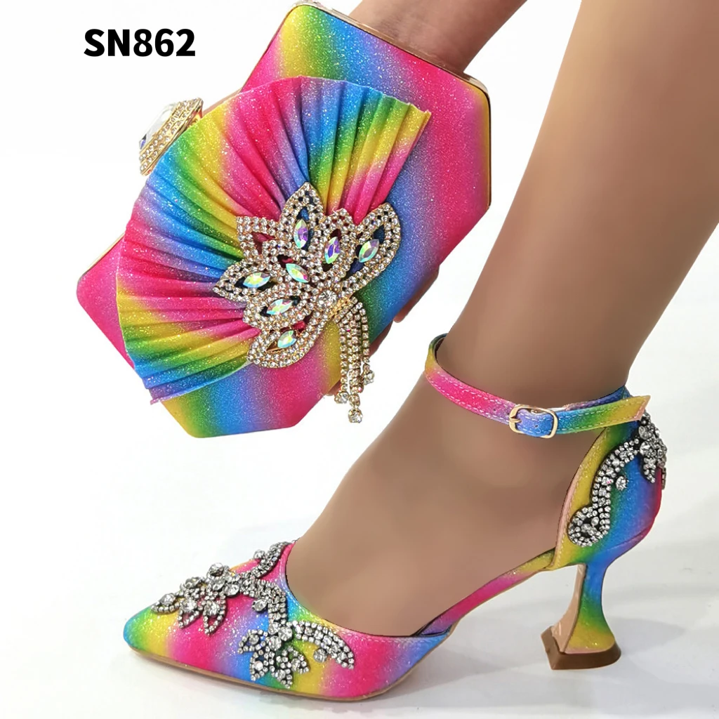 Wholesales Women Shoes With Matching Clutch Bag In Green Rhinestones Bridal Shoes & Clutch For