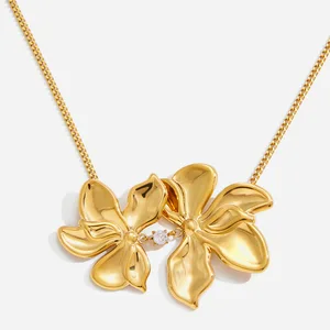Flower Sweater Chain Necklace Trendy Chain Fashion Jewelry Stainless Steel Pendant Necklace for Women