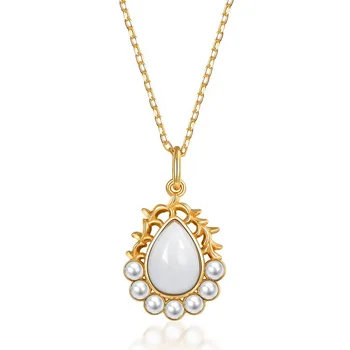 Hot selling stylish dainty shell pearl white agate stone pendant for women