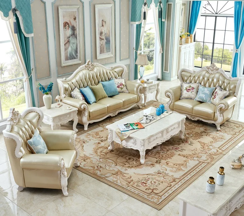 Luxury European Sofa Set Furniture 1-3 Seat Sofa Royal Style Genuine ...