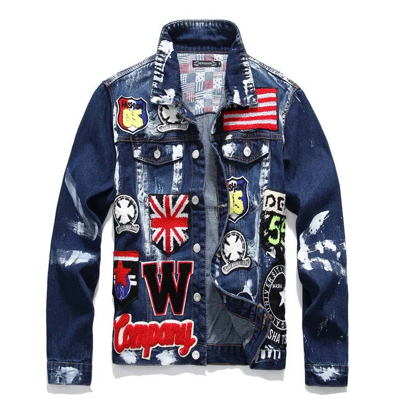 Fashion Denim Jacket Men Designs Money Print Patch Blue Jean Jacket For Men  Hip Hop Distressed Hole Denim Jackets From Hlq1025, $44.53