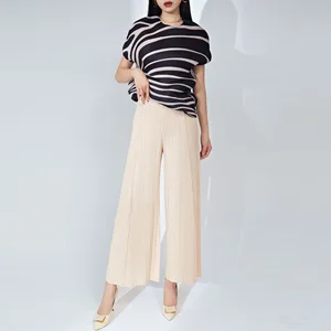 Miyake Pleated Women's Pants High Waist Loose Fit Long Length Stylish and Versatile Wide-Leg Casual Pants With Miyake Pleats