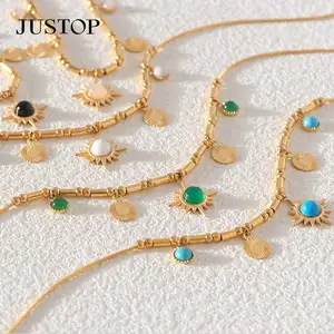 Hypoallergenic Stainless Steel Turquoise 18K Gold Plated Strand Necklace Glamour Big Evileye Pendant Collar Daily must Have