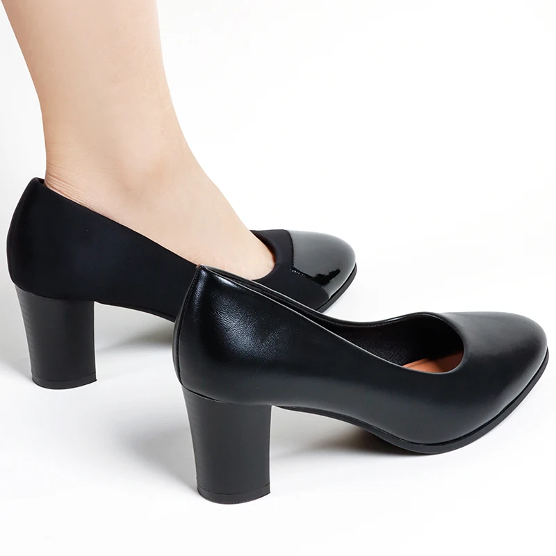 2023 New Style Ladies Office Shoes 6.5cm Square Block High Heel Women
