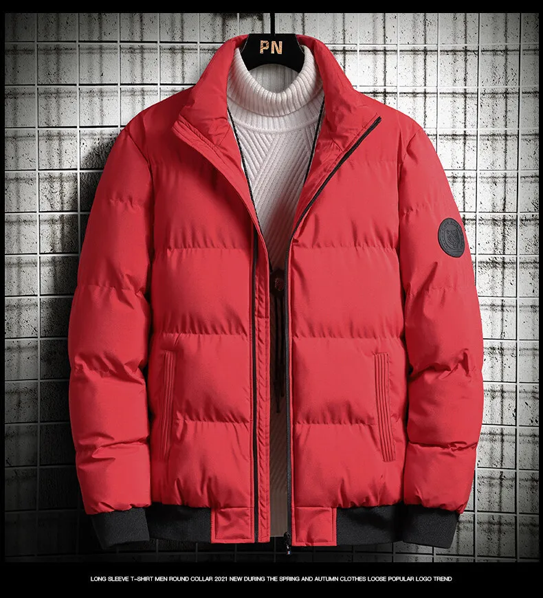Solid Color Men's Padded Bubble Puffer Warm Thick Men Padding Bomber Jacket for Male_voghion.com