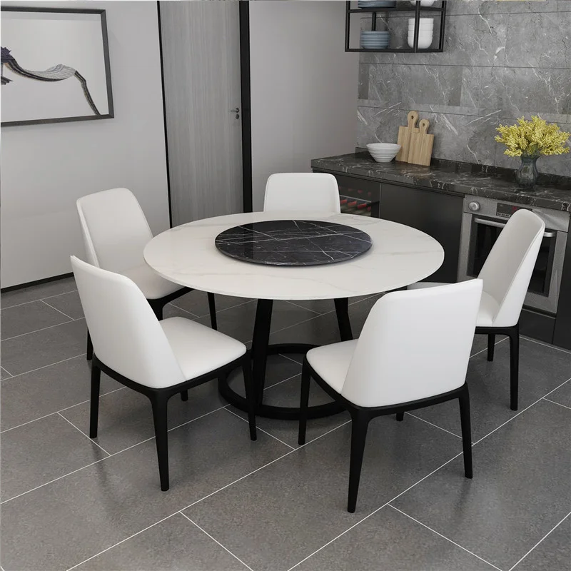 New Design 4 and 6 Seat Velvet Chairs Round Rotary Marble Top Modern Dining Table Set