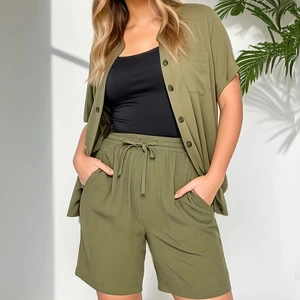 Army Green Hot Shorts 2026 Style Casual New Summer Women's Pleated Shorts